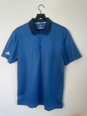 adidas Men's Perforated Blue Polo / Golf Shirt with Navy Collar